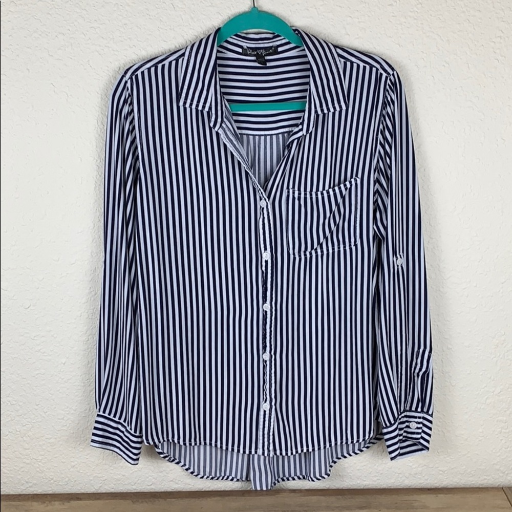 Velvet Heart Blue & White Striped Button Down Top